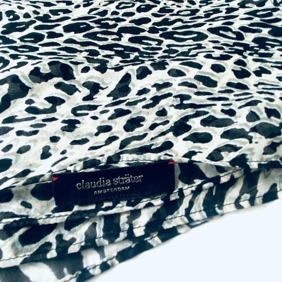 From Amsterdam Designer Claudia Strater Silk Scarf - Black, White & Pale Blue - Picture 2 of 14